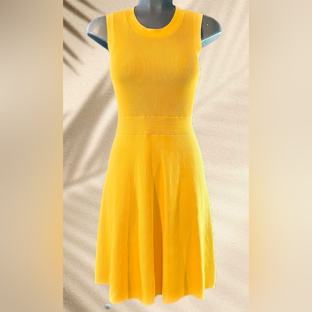 Michael Kors Yellow Sleeveless Knit Fit-and-Flare Mini Dress